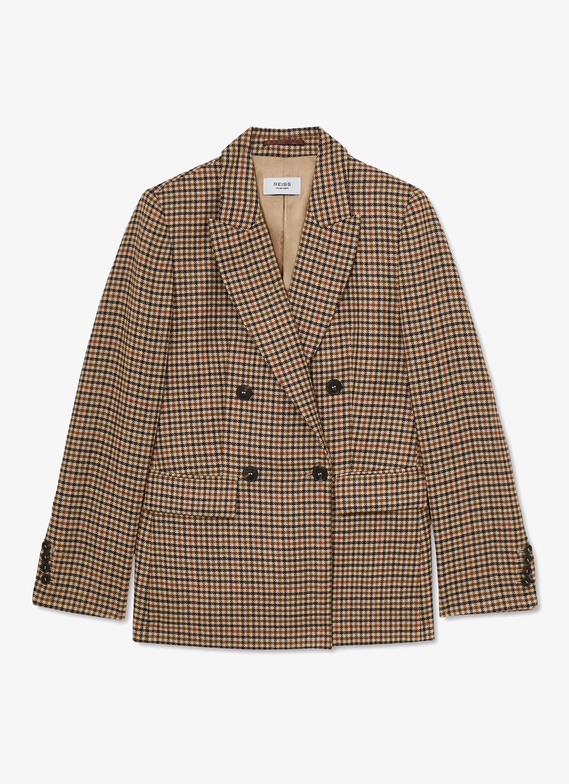 Reiss Willow double-breasted blazer van wol met pied-de-poule dessin - voorkant 6 lichtbruin