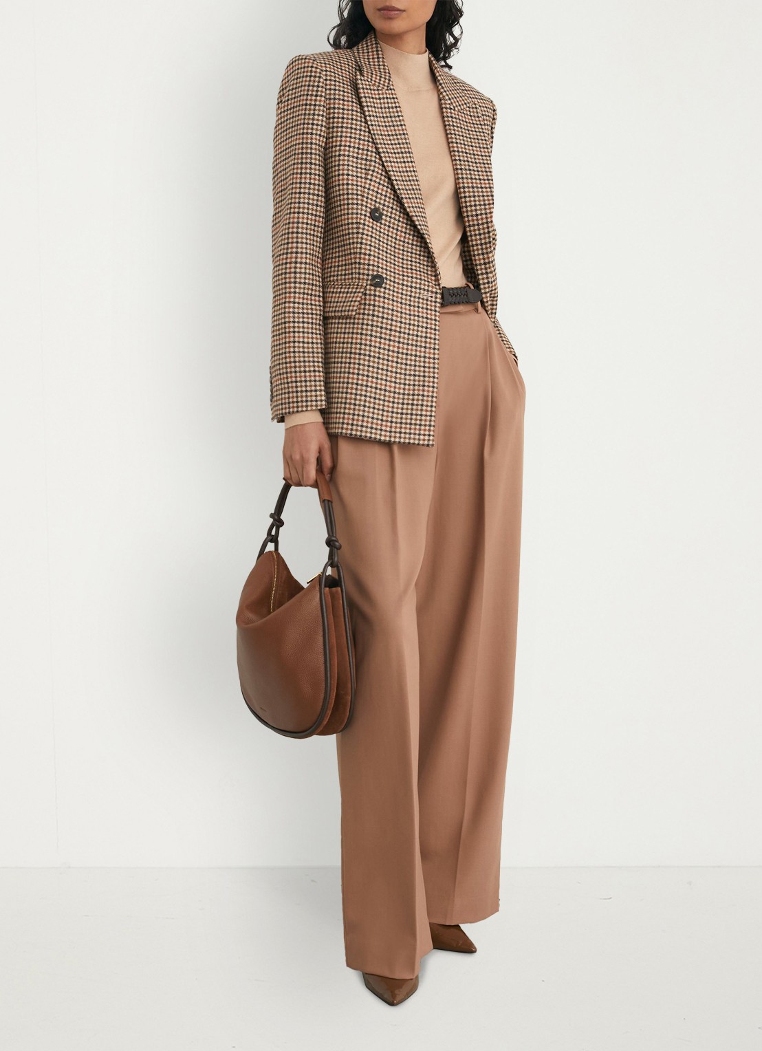 Reiss Willow double-breasted blazer van wol met pied-de-poule dessin - voorkant 7 lichtbruin