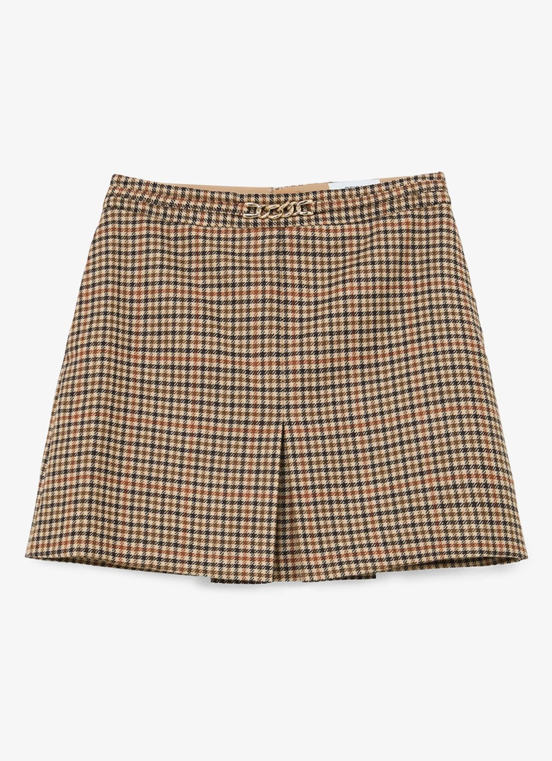 Reiss Willow mini rok van wol met ruitdessin - voorkant 4 beige