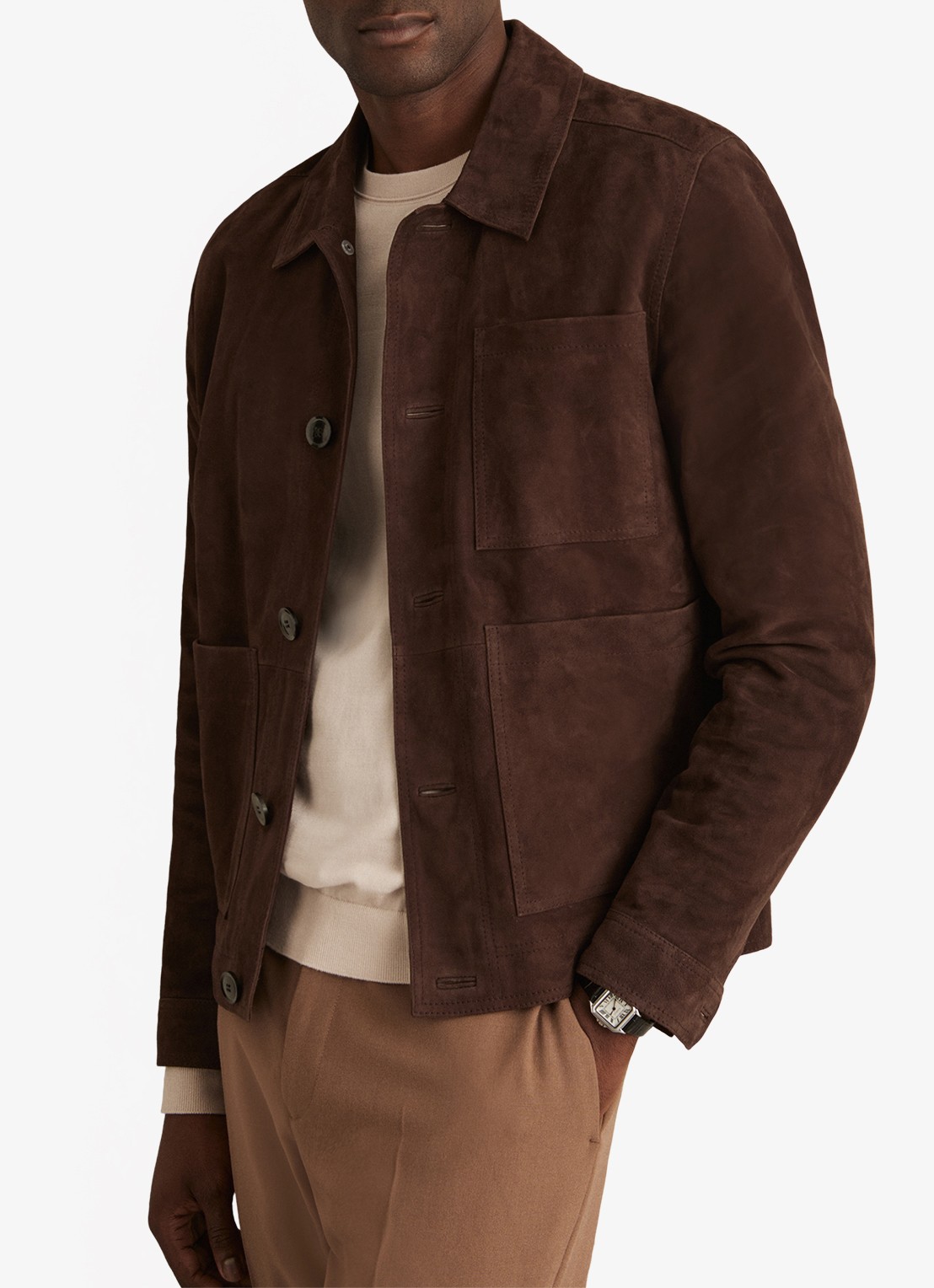 Reiss Wilstead lerenjas van suède - detail 2 chocoladebruin