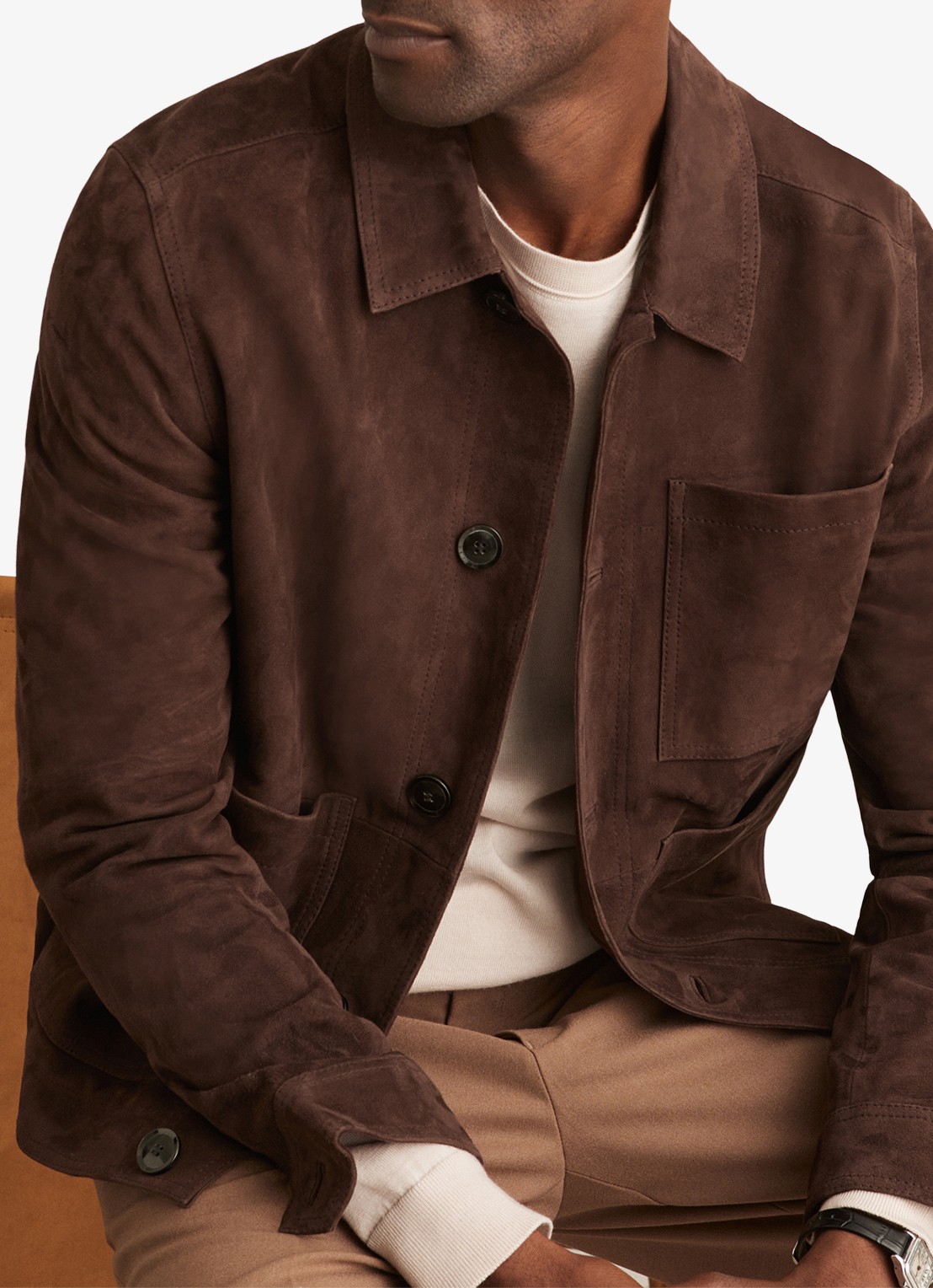 Reiss Wilstead lerenjas van suède - detail 3 chocoladebruin
