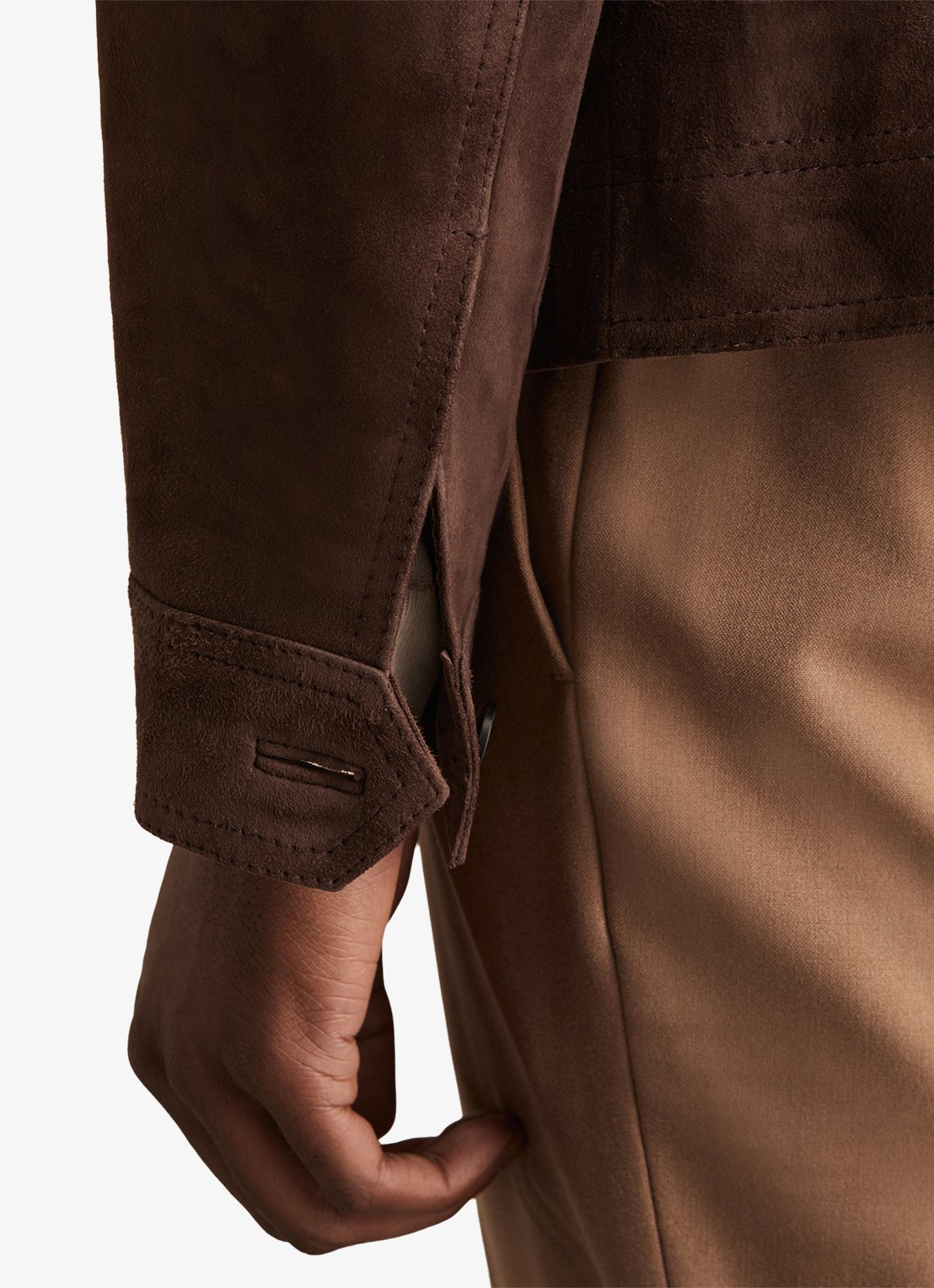 Reiss Wilstead lerenjas van suède - detail 4 chocoladebruin