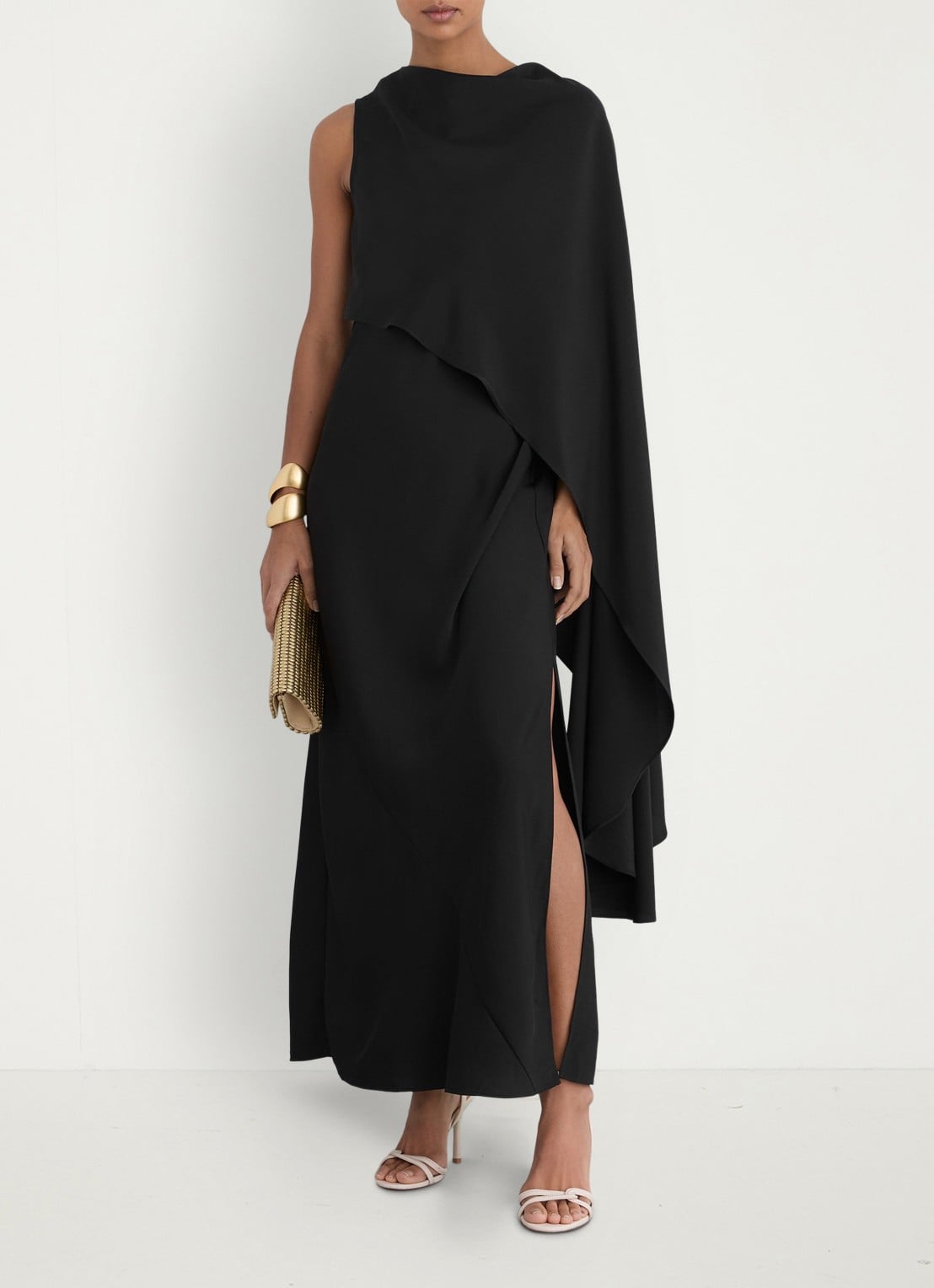 Reiss Winnie maxi jurk met cape - voorkant 2 black / zwart