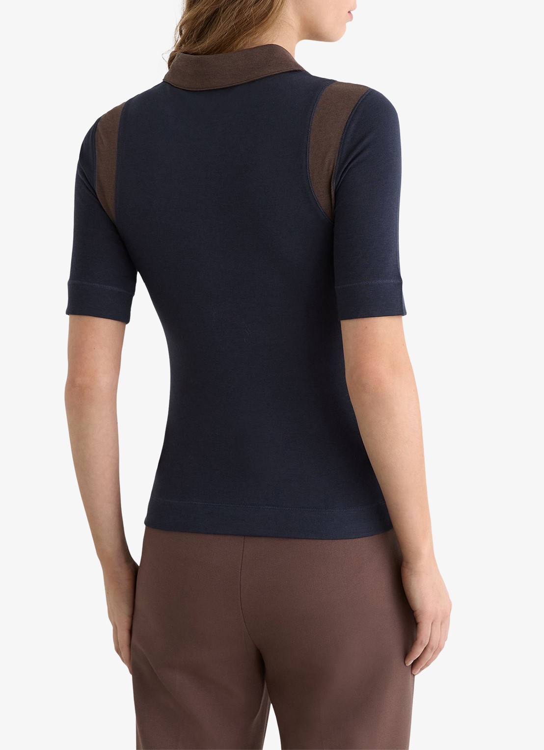 Reiss Winnie top met gestreept detail - achterkant 5 chocoladebruin