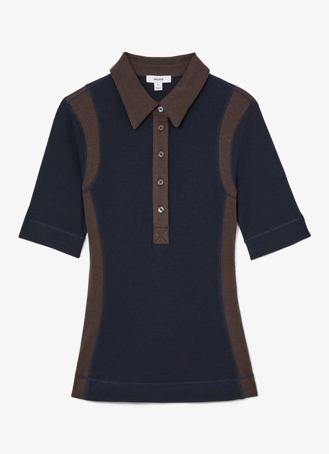 Reiss Winnie top met gestreept detail - voorkant 3 chocoladebruin