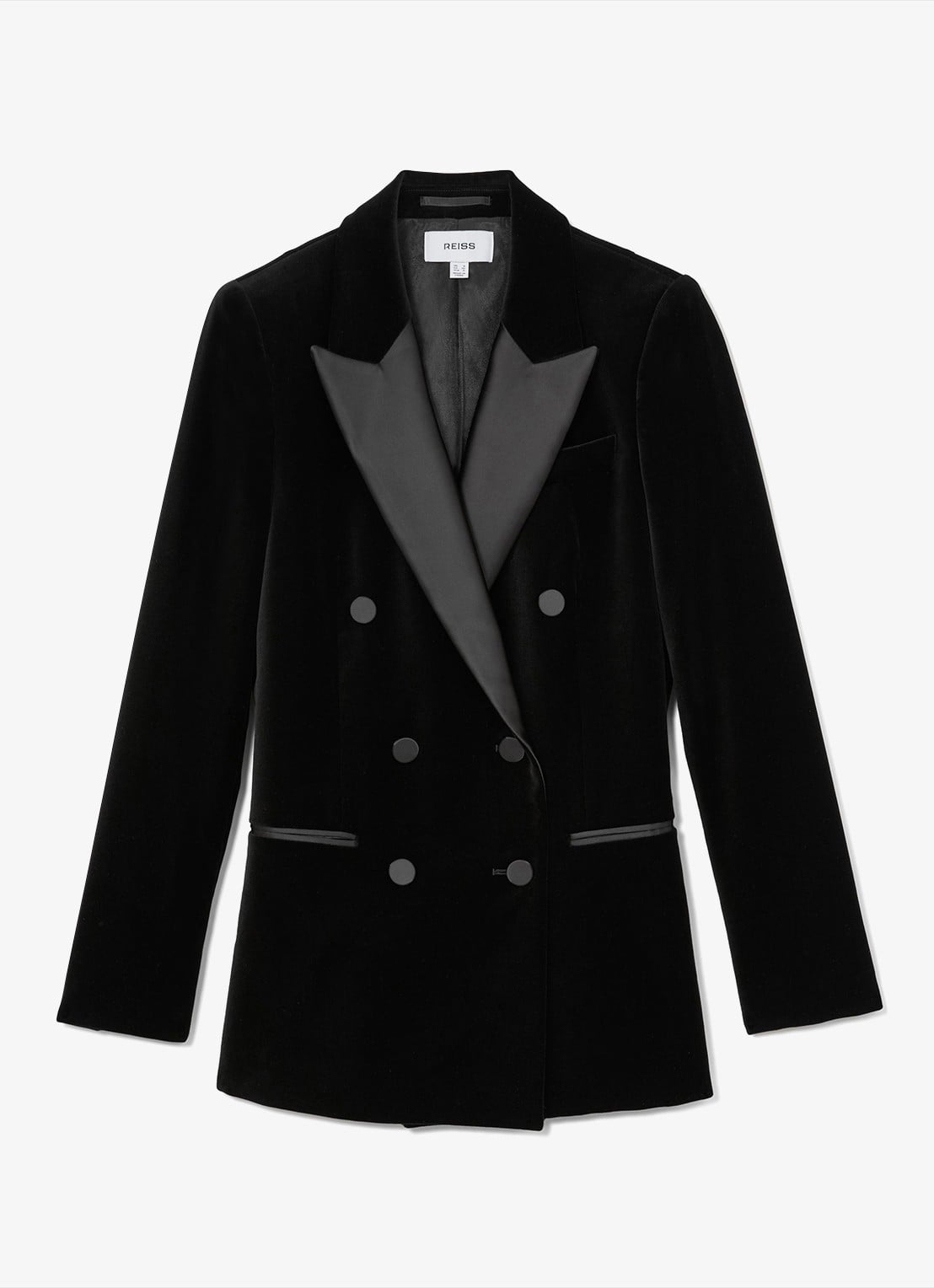 Reiss Wren double-breasted blazer van fluweel met paspelzakken - voorkant 6 black / zwart