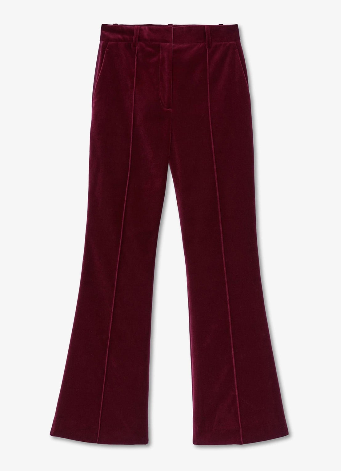 Reiss Wren high waist flared pantalon van fluweel - voorkant 4 donkerrood