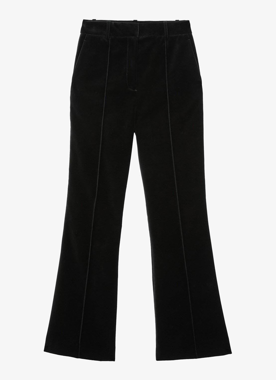 Reiss Wren high waist flared pantalon van fluweel - voorkant 7 black / zwart