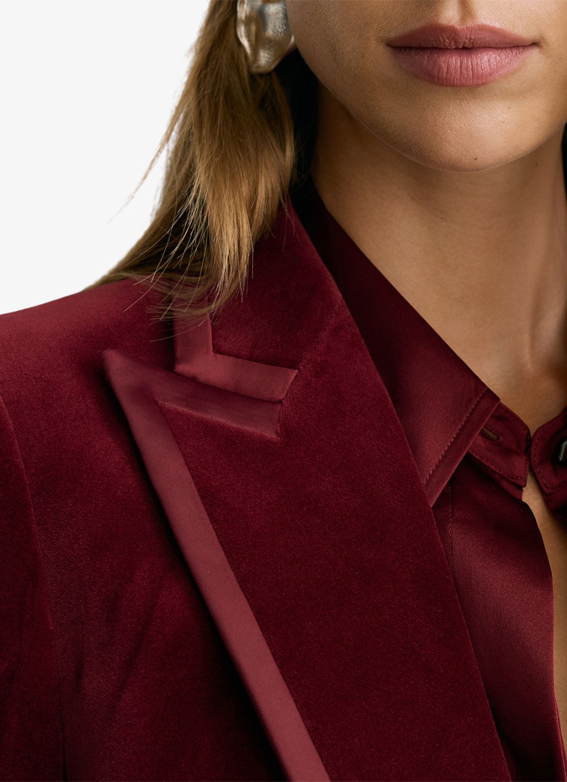 Reiss Wren single-breasted blazer van fluweel - detail 3 donkerrood