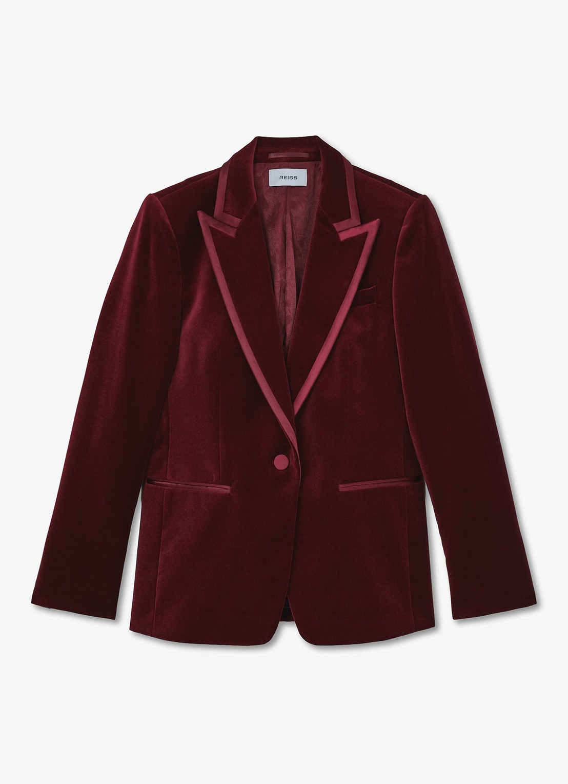 Reiss Wren single-breasted blazer van fluweel - voorkant 5 donkerrood