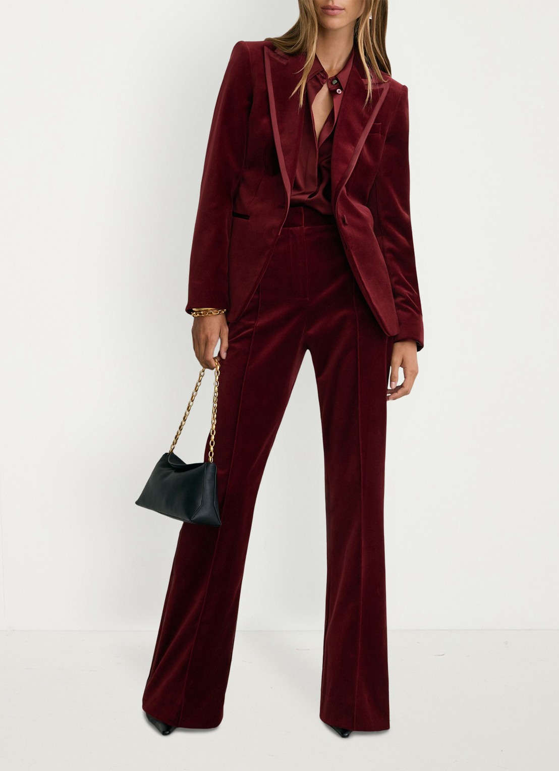 Reiss Wren single-breasted blazer van fluweel - voorkant 6 donkerrood