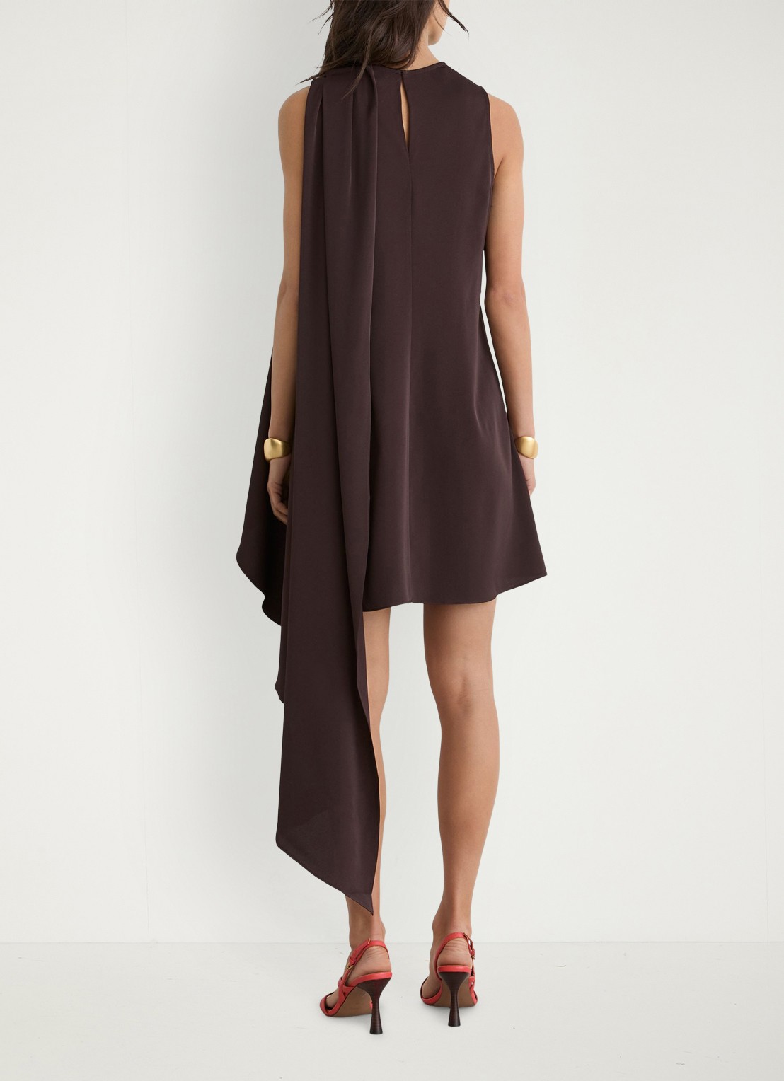 Reiss WRENLEY Drape-Detail Layered Mini Dress - achterkant chocoladebruin