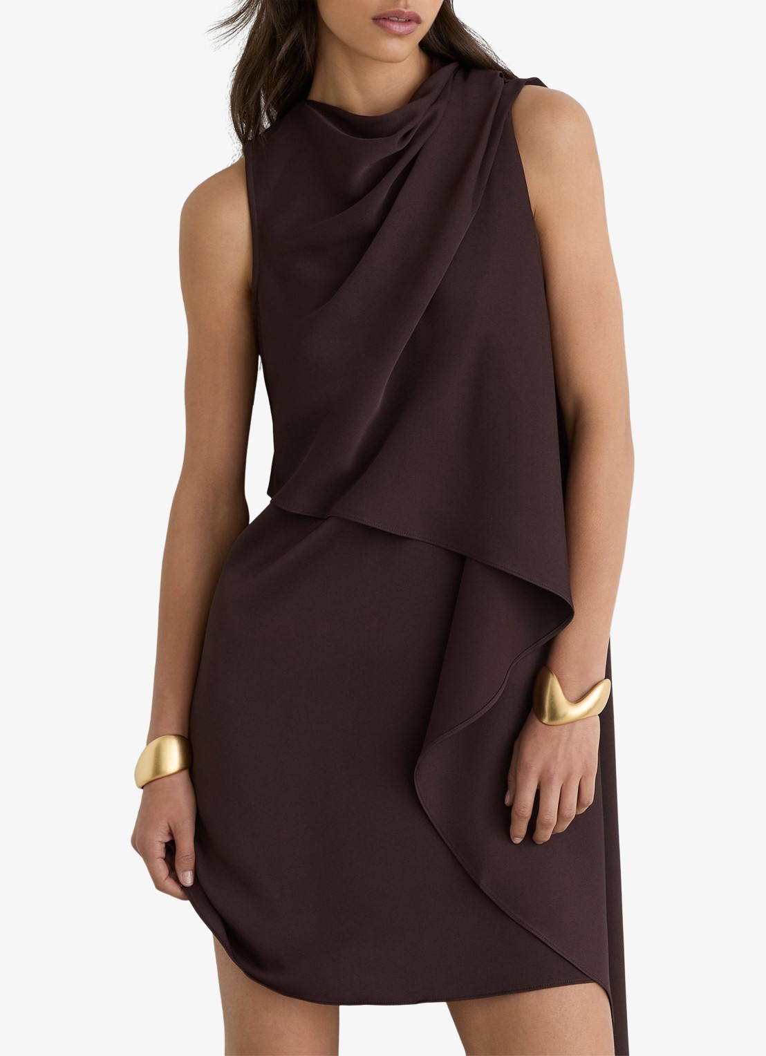 Reiss WRENLEY Drape-Detail Layered Mini Dress - detail 2 chocoladebruin
