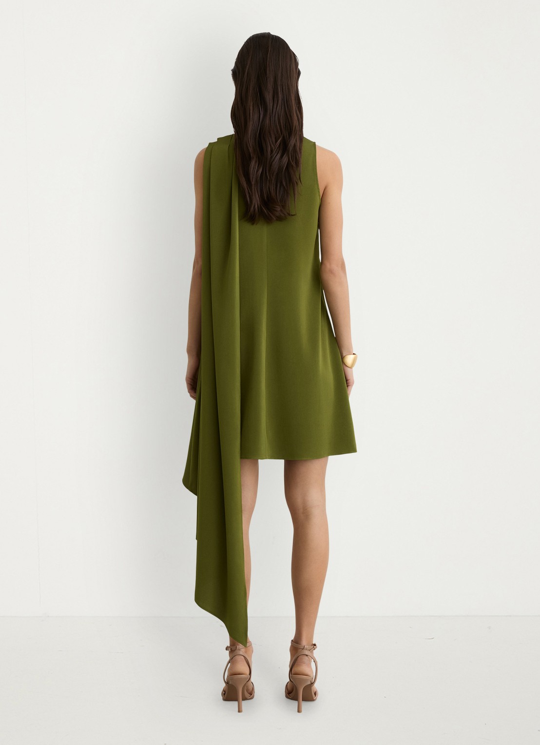Reiss Wrenley mini jurk met gedrapeerd detail - achterkant 7 olijfgroen