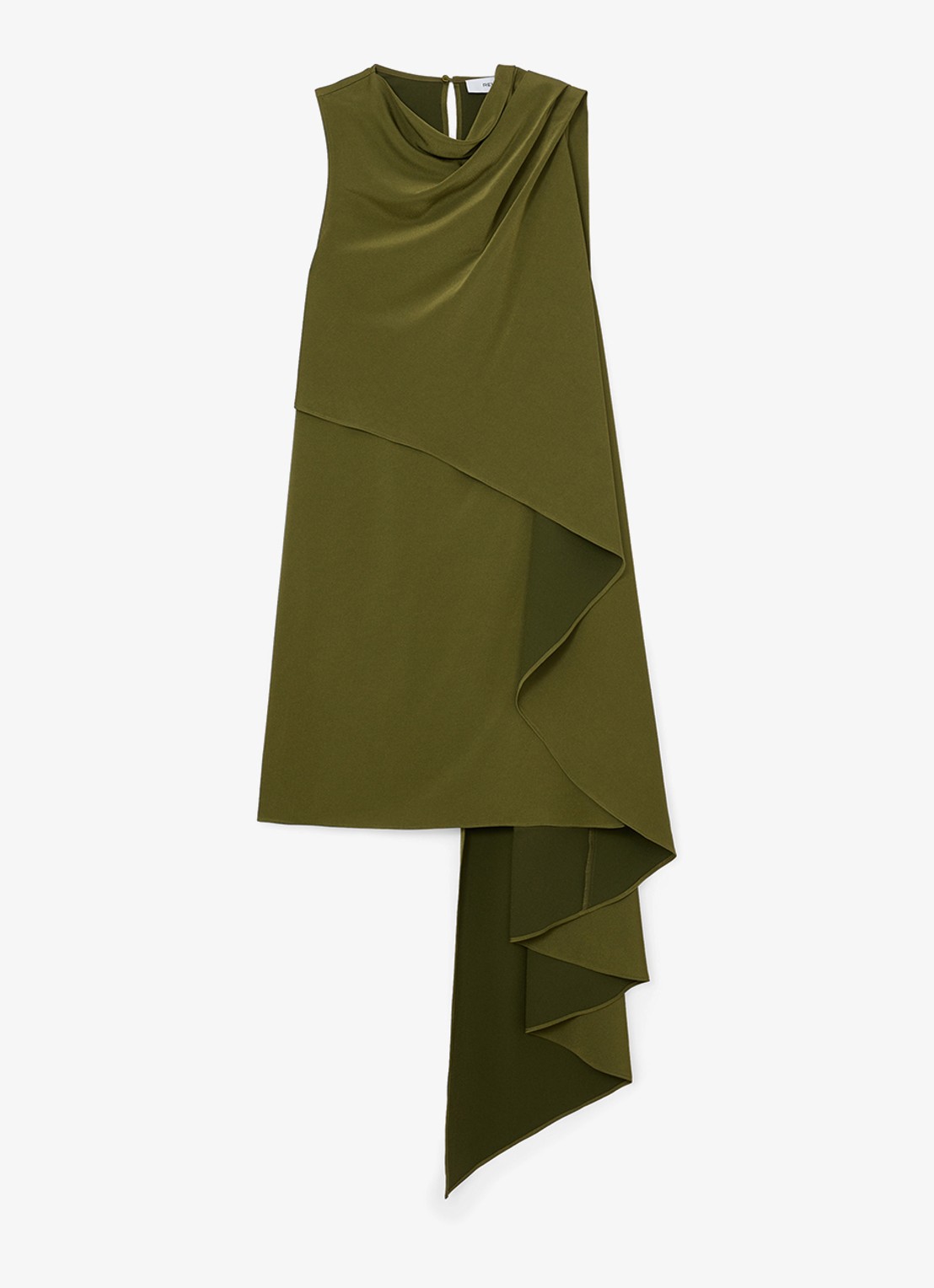 Reiss Wrenley mini jurk met gedrapeerd detail - voorkant olijfgroen