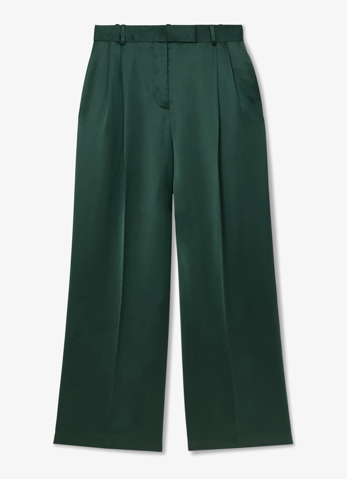 Reiss Zadie high waist wide fit pantalon van satijn - voorkant 2 donkergroen