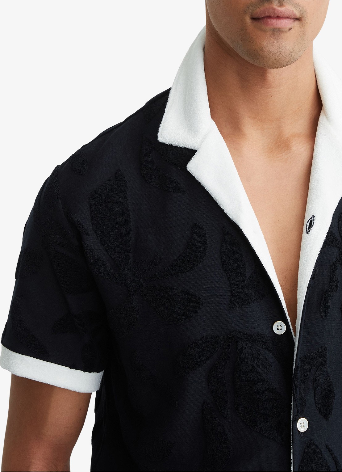 Reiss Zuma overhemd met badstof - detail 4 donkerblauw