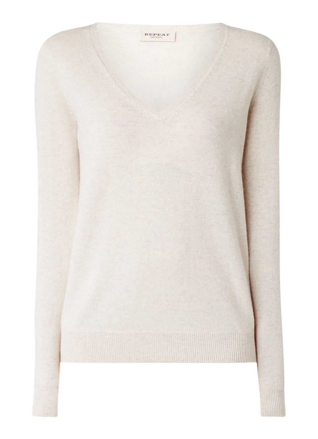 Repeat Fijngebreide pullover van kasjmier met V-hals - voorkant beige