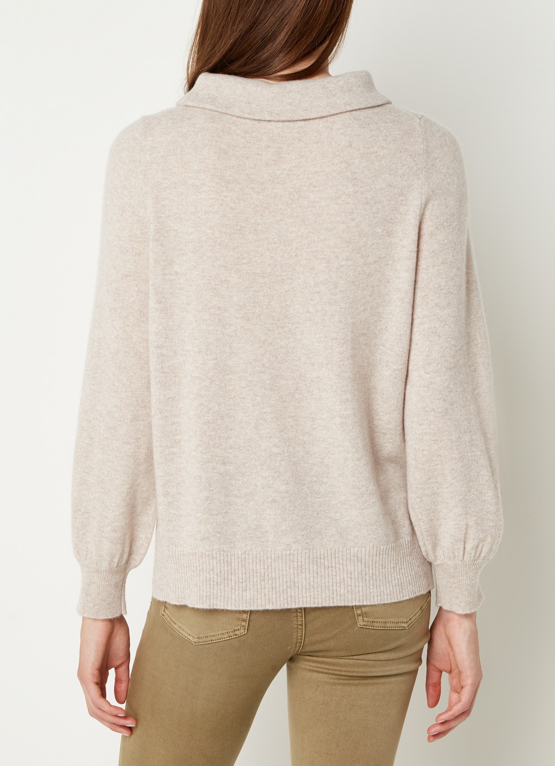Repeat Fijngebreide trui van  kasjmier met opstaande kraag - achterkant 4 beige