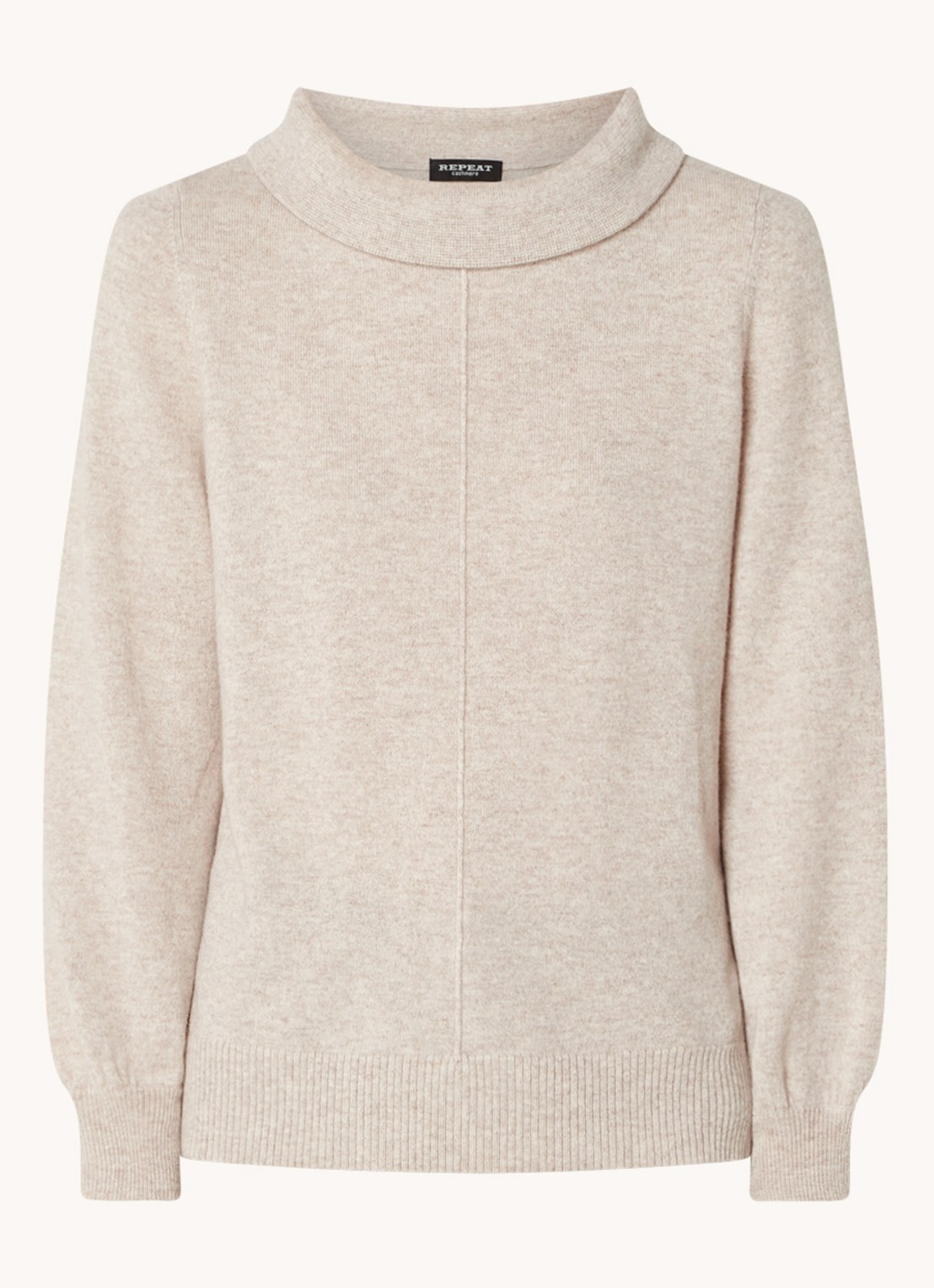 Repeat Fijngebreide trui van  kasjmier met opstaande kraag - voorkant beige