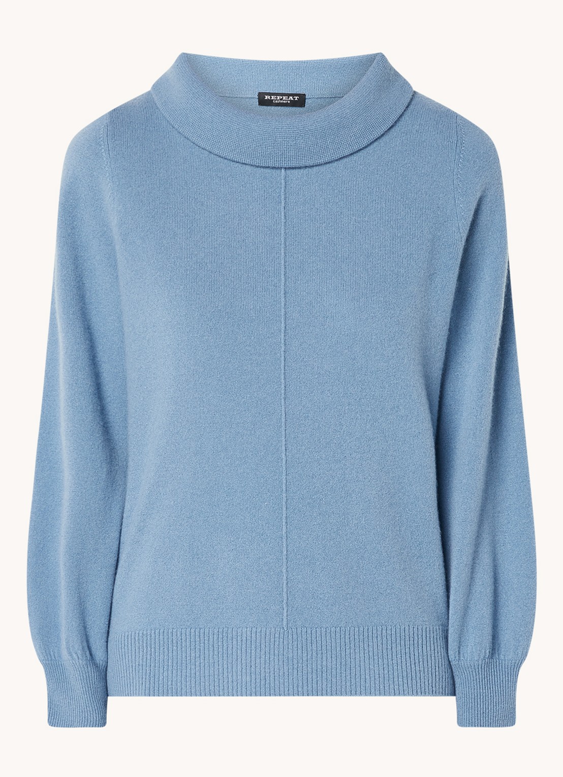 Repeat Fijngebreide trui van  kasjmier met opstaande kraag - voorkant 3 blauw