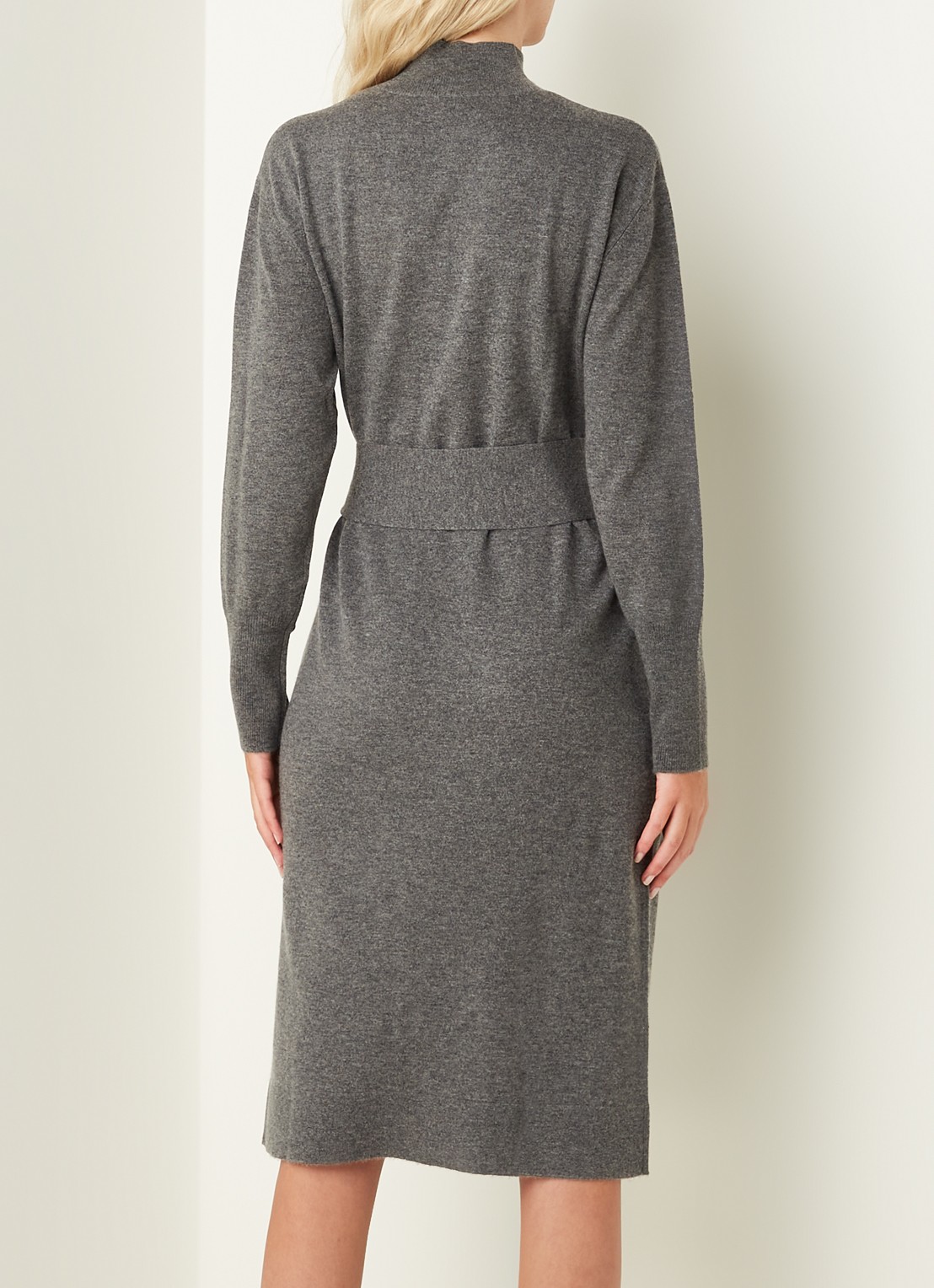 Repeat Midi trui-jurk in kasjmierblend met strikceintuur - achterkant 4 middengrijs