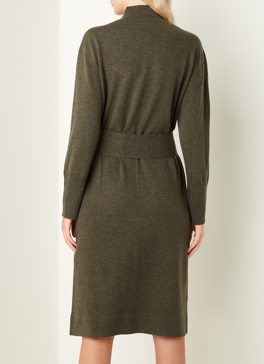 Repeat Midi trui-jurk in kasjmierblend met strikceintuur - achterkant 4 donkerkhaki