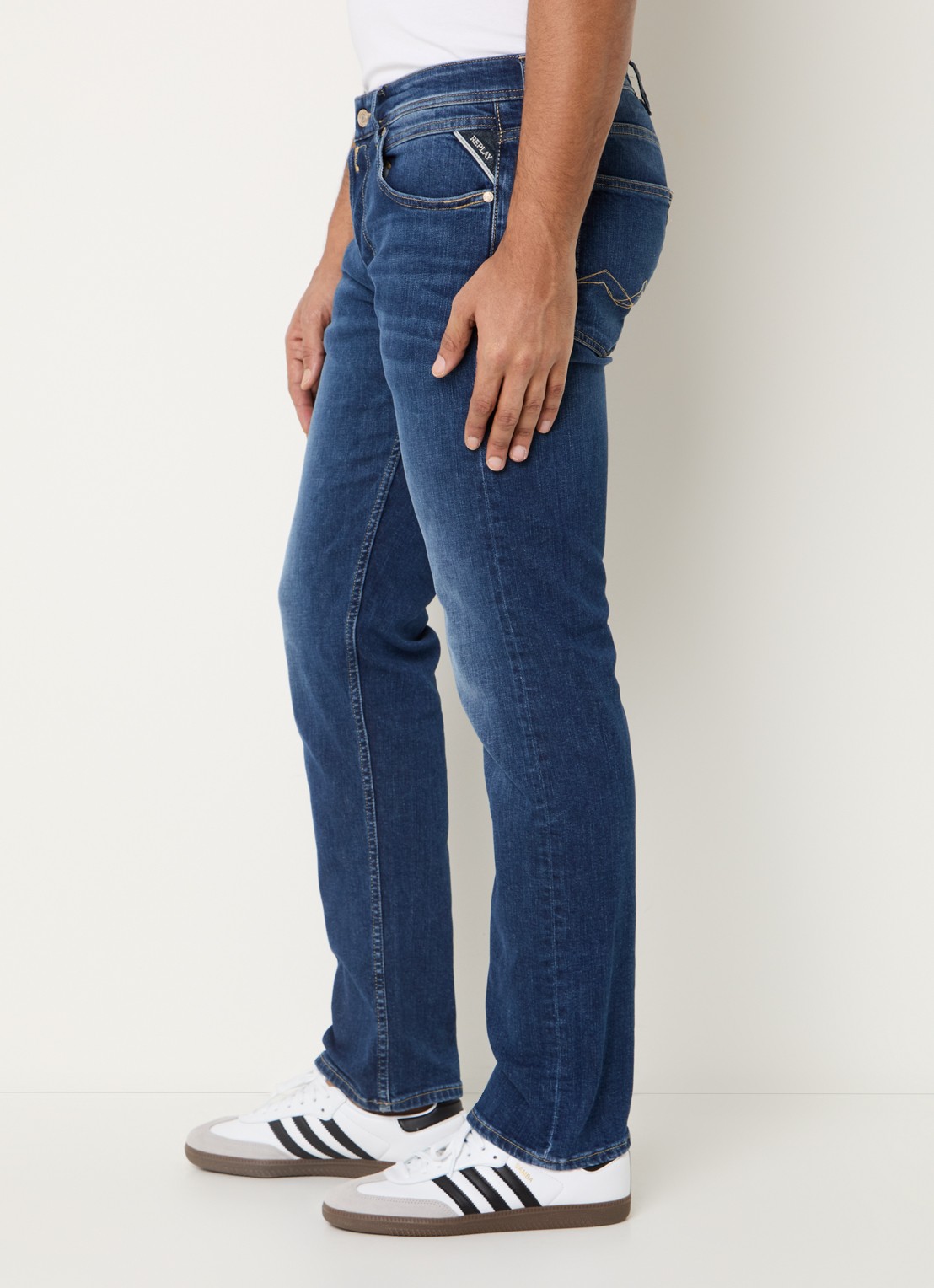 Replay 573 slim fit jeans met donkere wassing - detail 4 indigo
