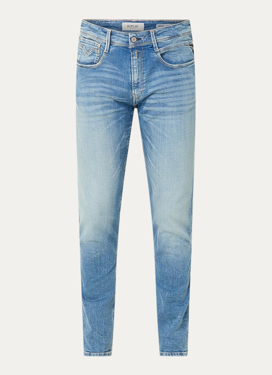 Replay 573 slim fit jeans met lichte wassing - voorkant 4 indigo