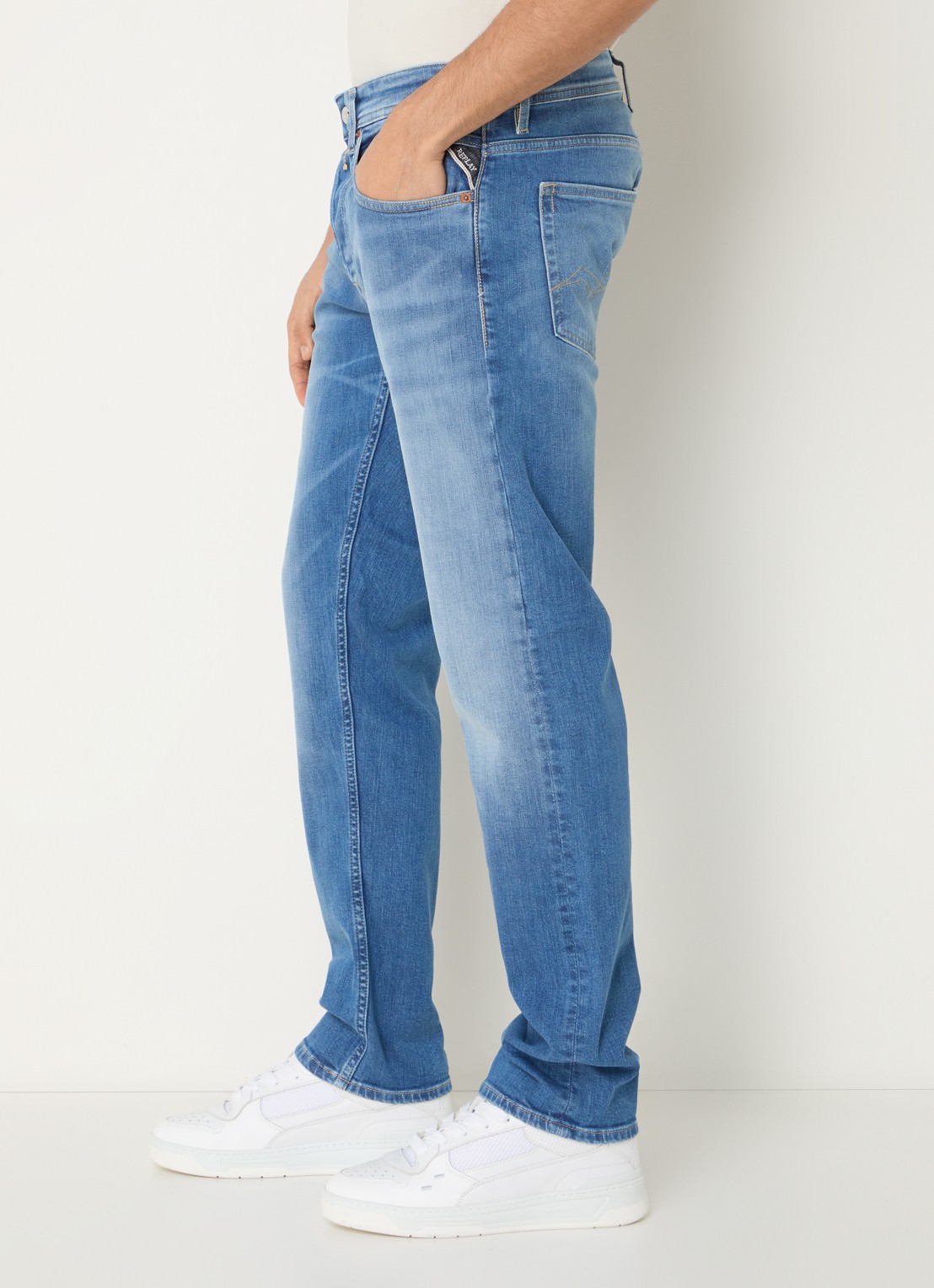 Replay 574 straight leg jeans met medium wassing - detail 3 indigo