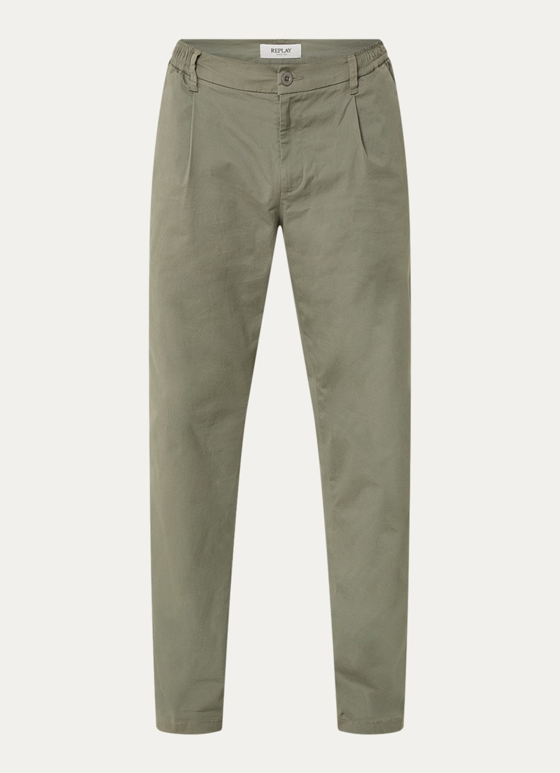 Replay Adhann tapered fit chino met steekzakken - voorkant olijfgroen
