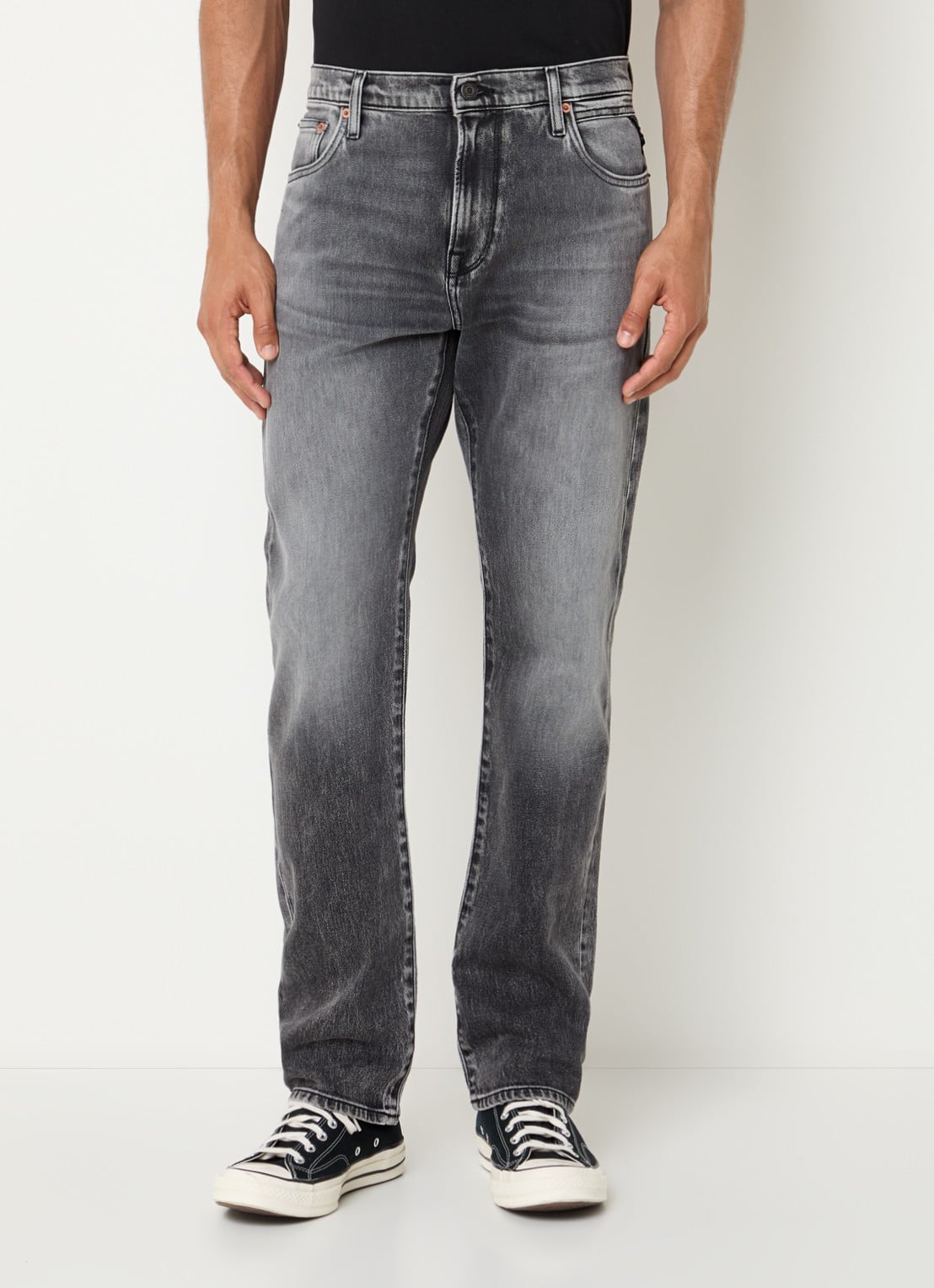 Replay Aideen slim fit jeans met gekleurde wassing - detail grijs