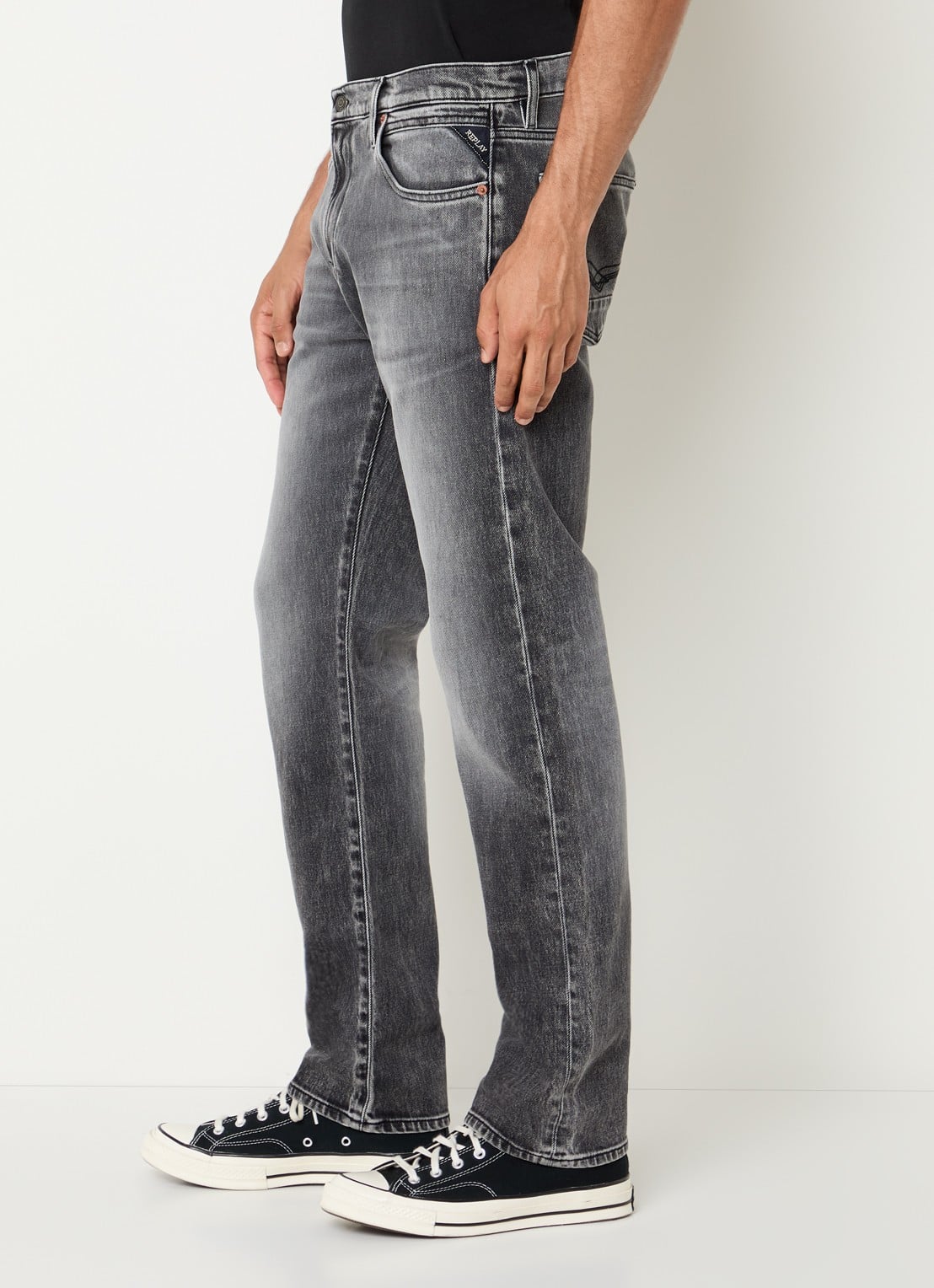 Replay Aideen slim fit jeans met gekleurde wassing - detail 2 grijs