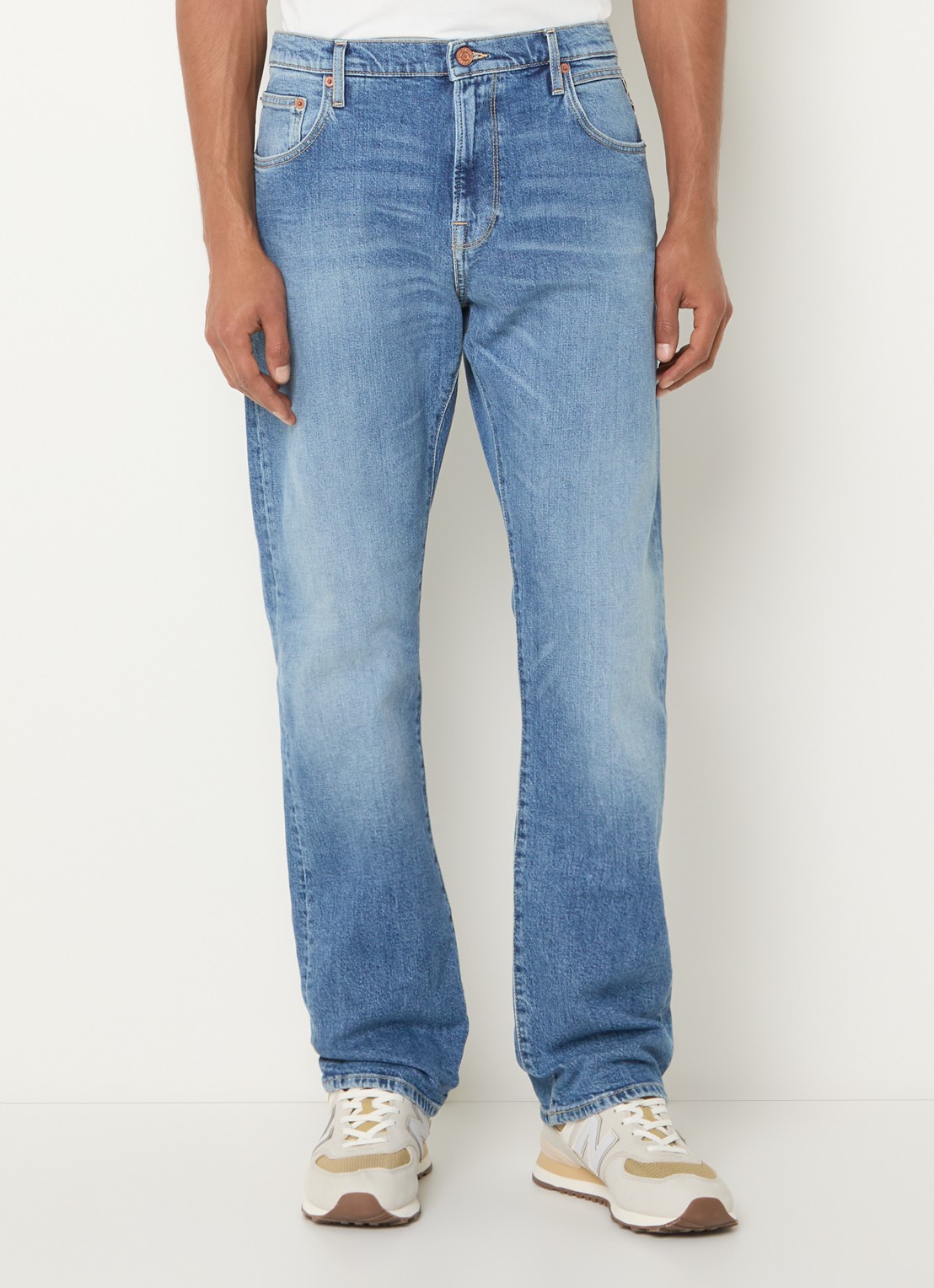 Replay Aideen straight leg jeans met lichte wassing - detail indigo