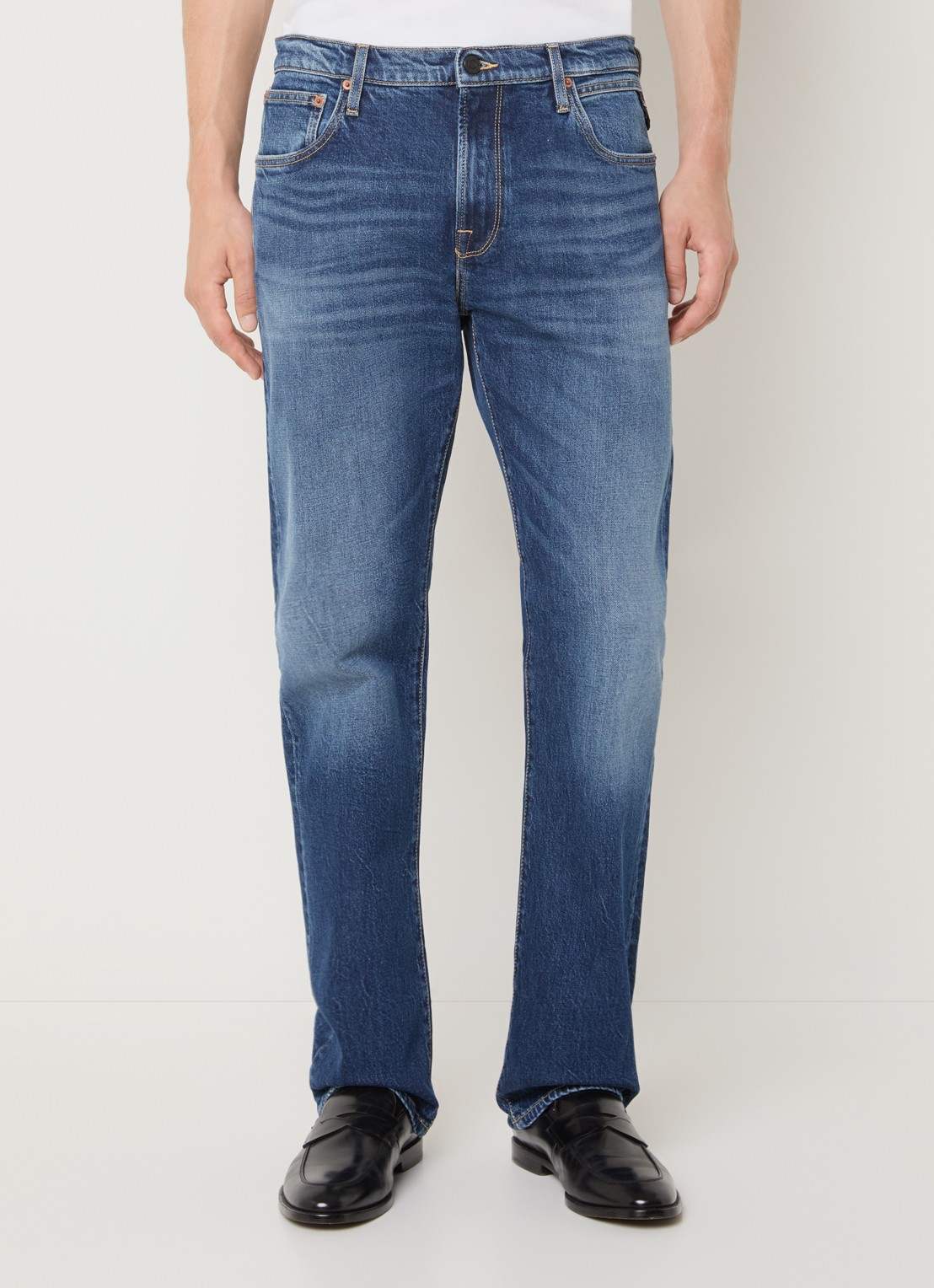 Replay Aideen straight leg jeans met medium wassing - detail indigo