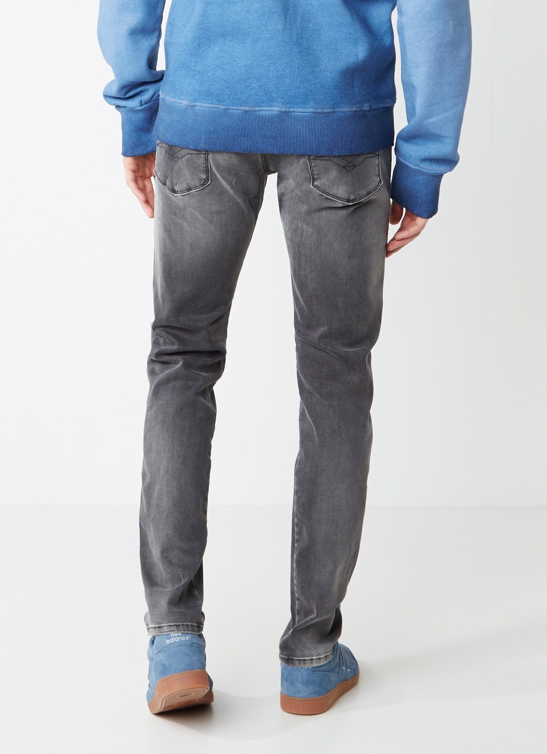 Replay Anbass Hyperflex slim fit jeans met faded look - achterkant 6 grijs