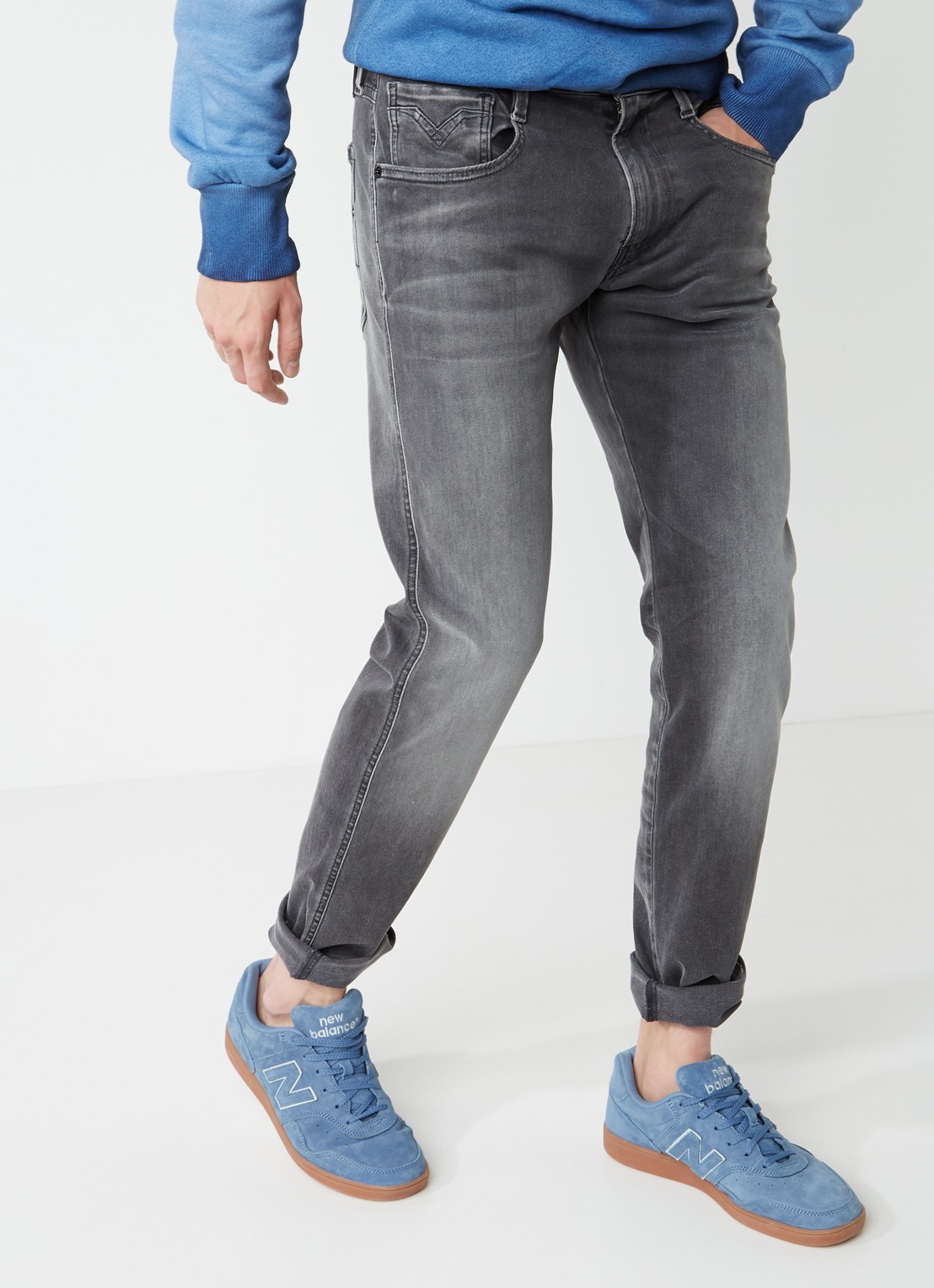 Replay Anbass Hyperflex slim fit jeans met faded look - detail 4 grijs