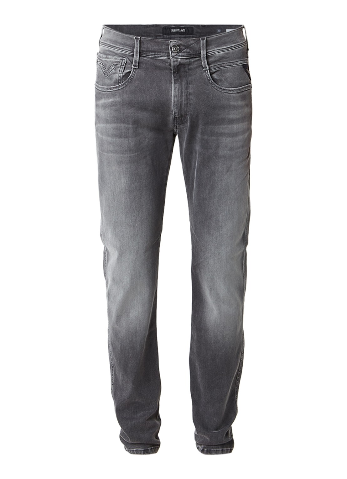 Replay Anbass Hyperflex slim fit jeans met faded look - voorkant grijs