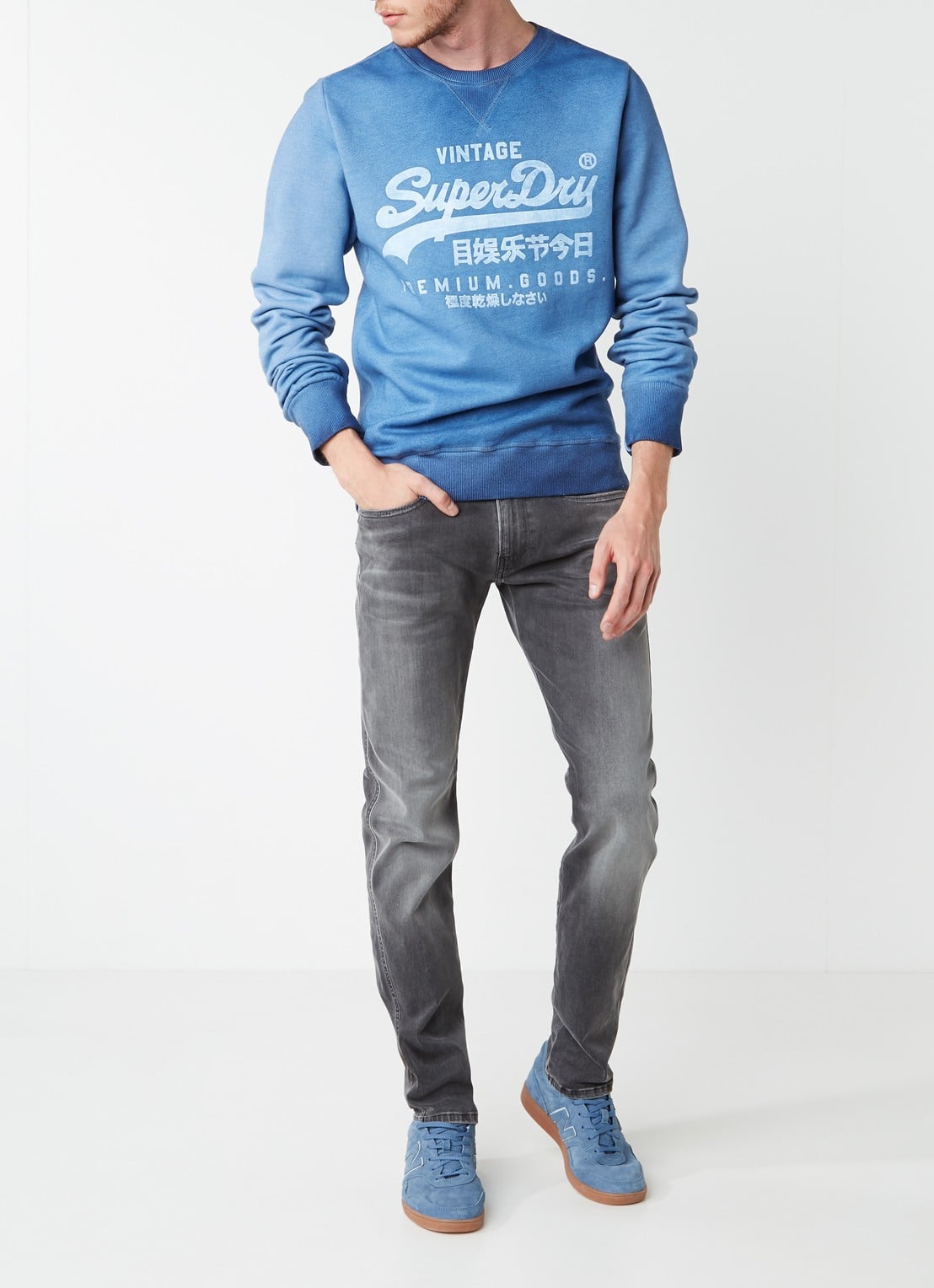 Replay Anbass Hyperflex slim fit jeans met faded look - voorkant 2 grijs