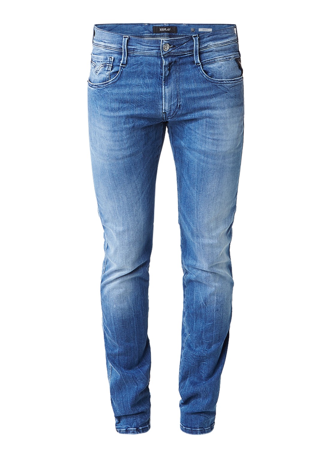 Replay Anbass skinny fit jeans met faded look - voorkant indigo
