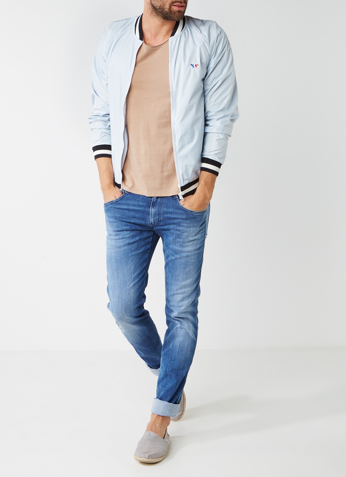 Replay Anbass skinny fit jeans met faded look - voorkant 2 indigo