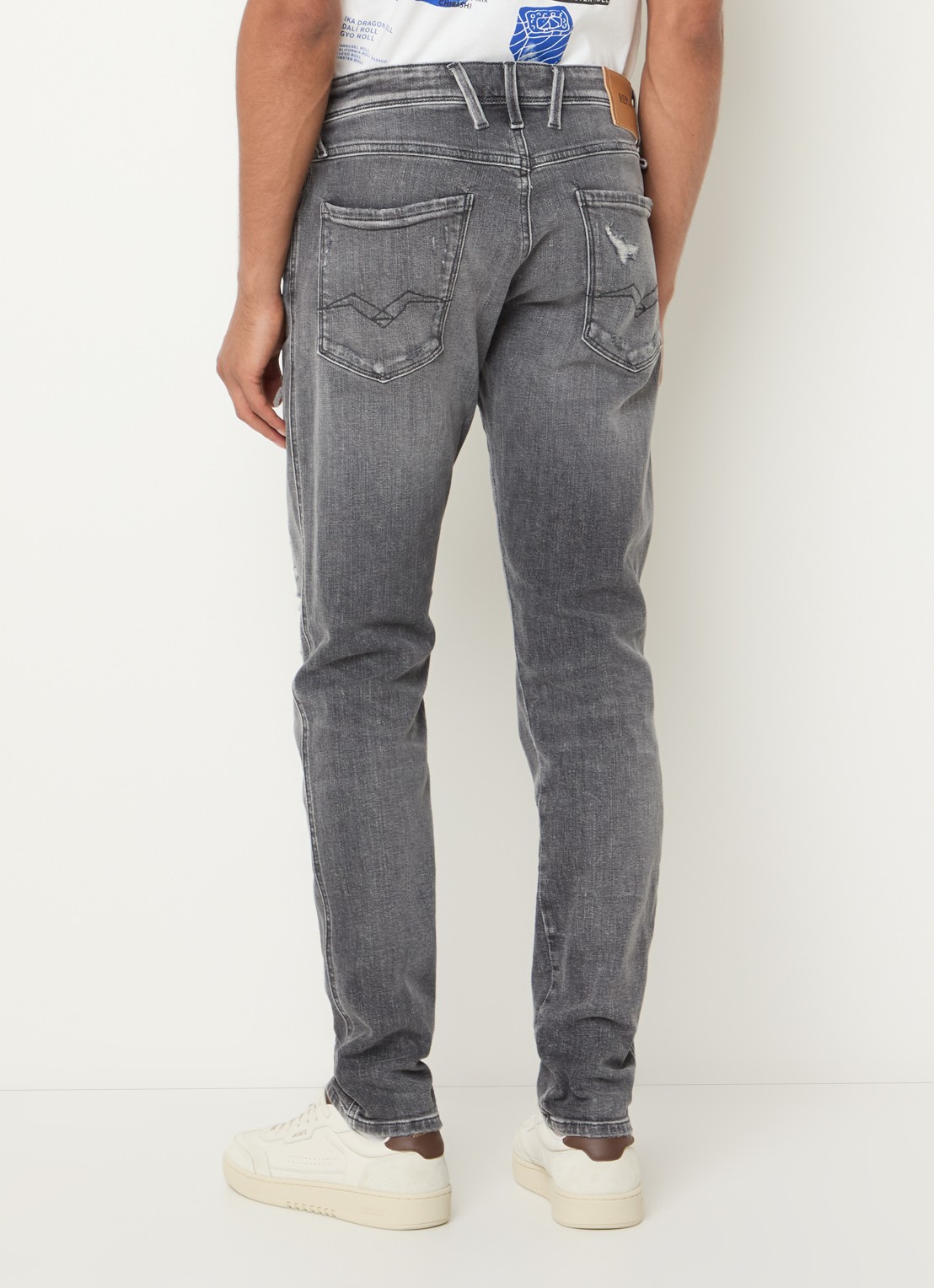 Replay Anbass slim fit jeans met destroyed afwerking - achterkant 5 grijs