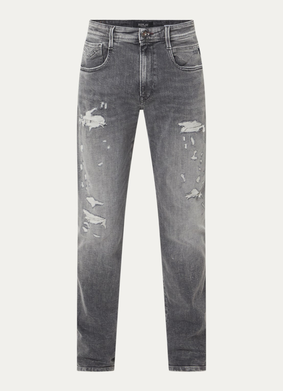 Replay Anbass slim fit jeans met destroyed afwerking - voorkant 3 grijs
