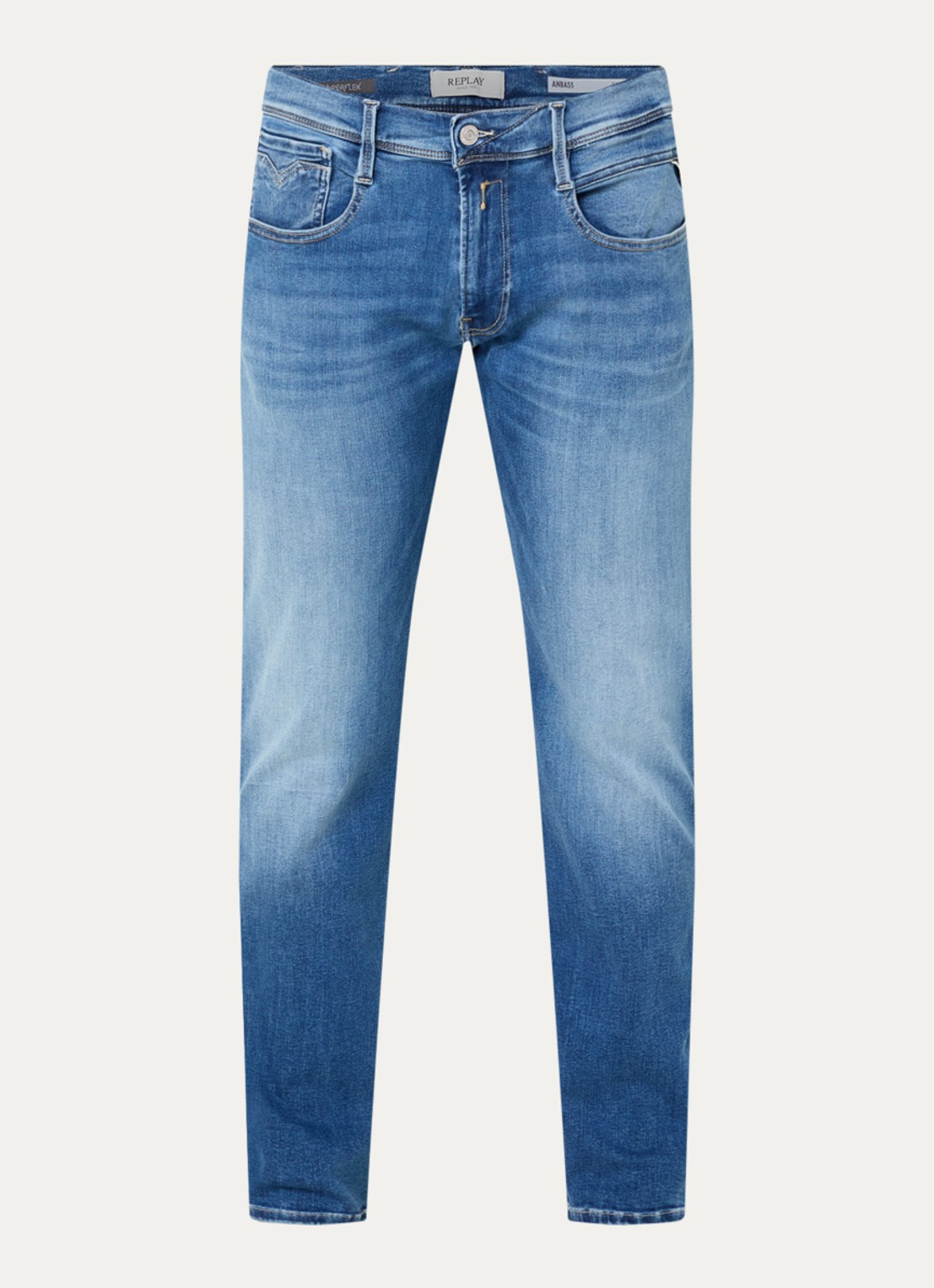 Replay Anbass slim fit jeans met medium wassing - voorkant indigo
