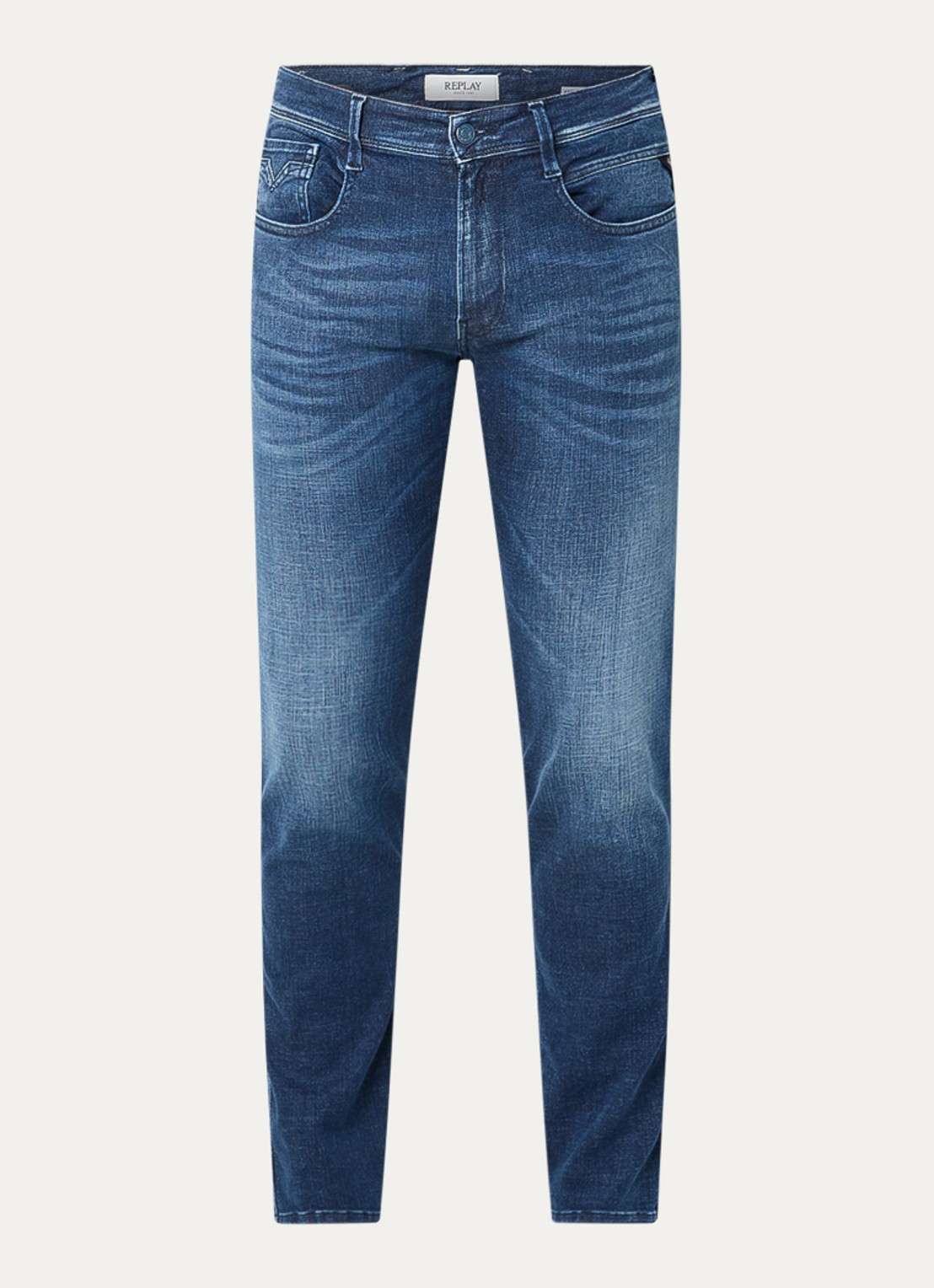 Replay Anbass slim fit jeans met medium wassing - voorkant indigo