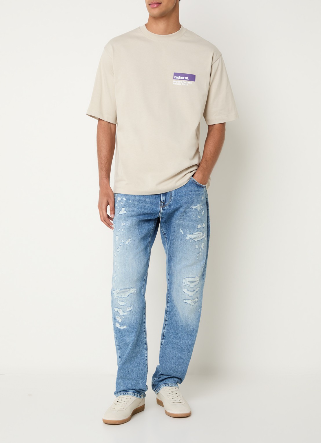 Replay Andeen straight leg jeans met lichte wassing - voorkant 4 lichtblauw