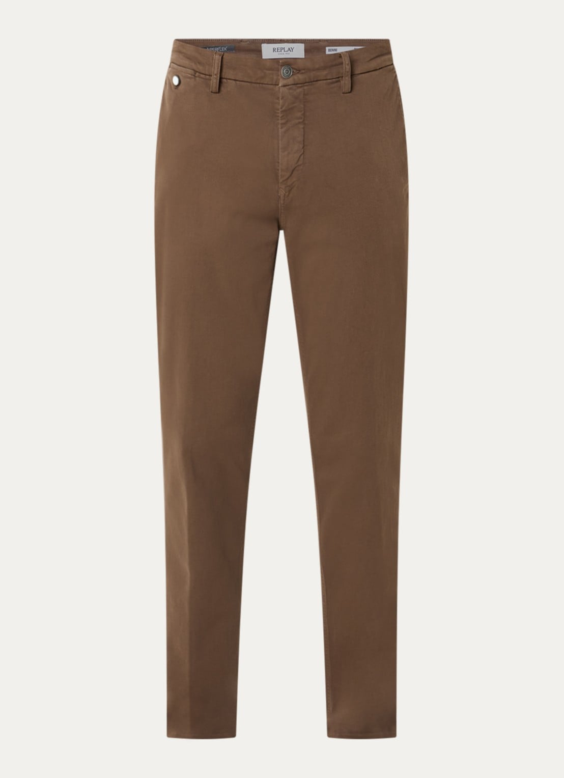Replay Benini slim fit chino met steekzakken - voorkant lichtbruin