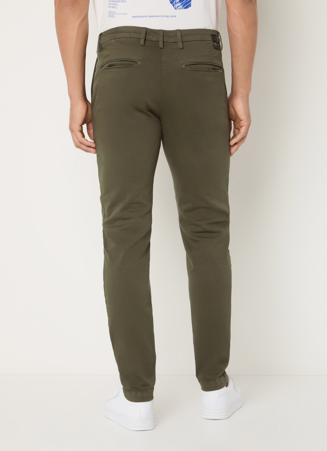 Replay Benni regular fit chino met steekzakken - achterkant 5 mosgroen
