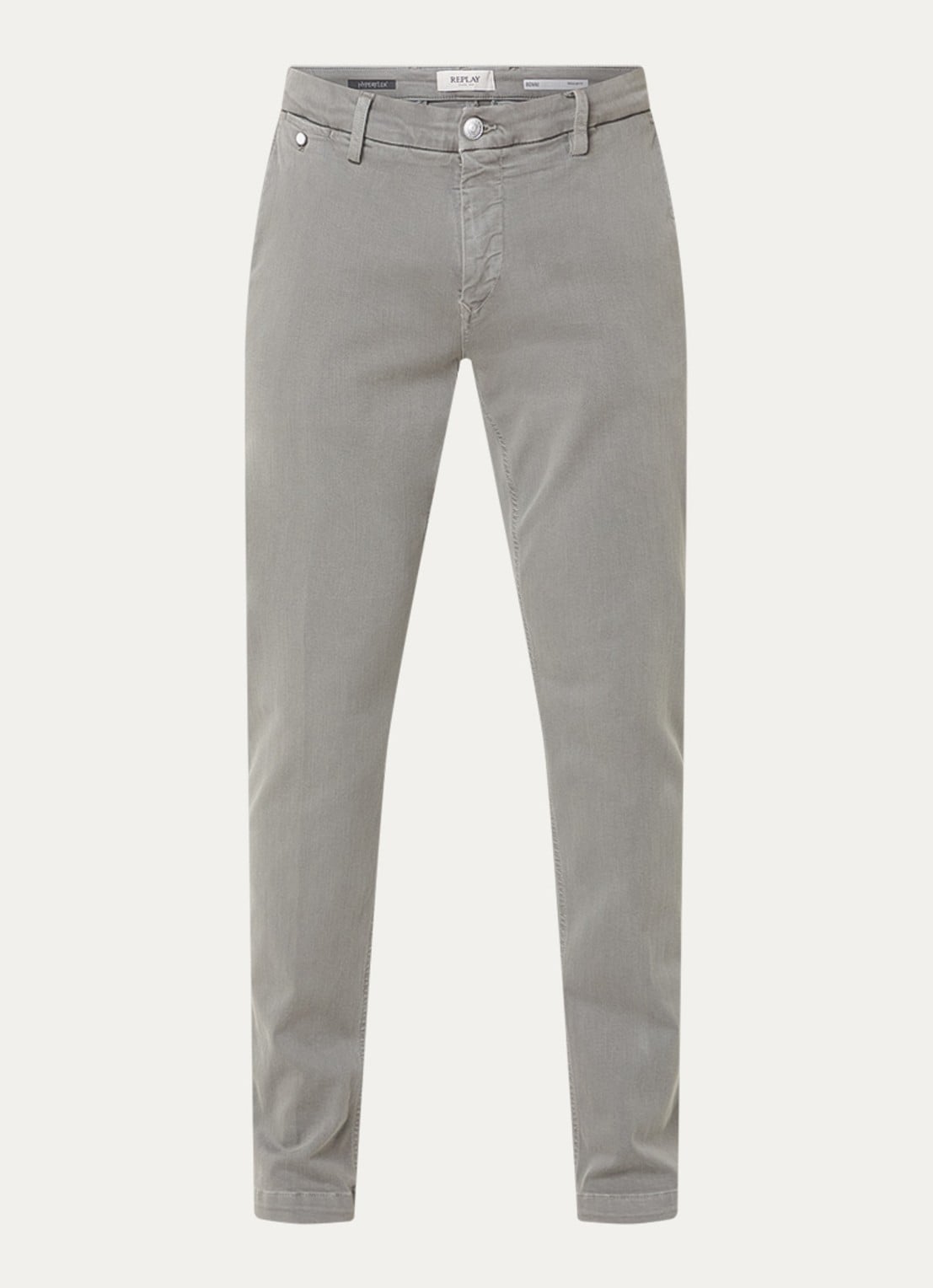 Replay Benni slim fit broek met steekzakken - voorkant lichtgrijs