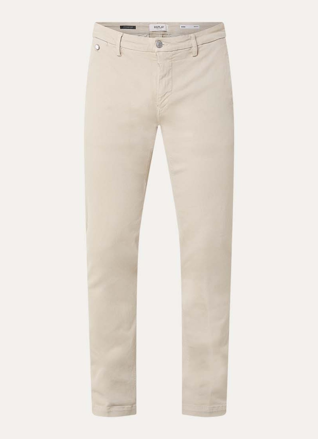 Replay Benni slim fit broek met steekzakken - voorkant 4 beige